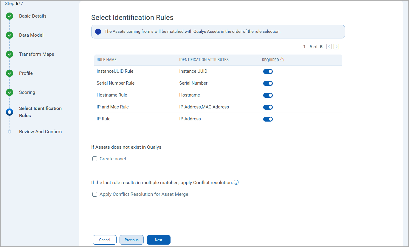 Select Identification Rules screen.