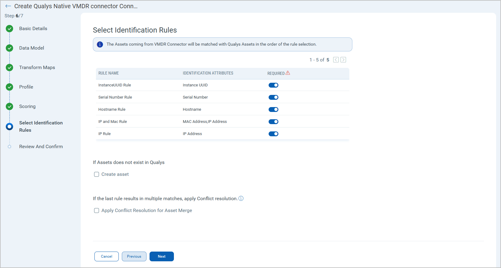 Select Identification Rules screen.