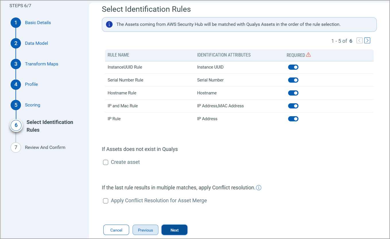 Select Identification Rules screen.