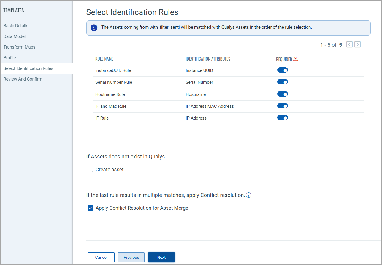 Select Identification Rules screen.