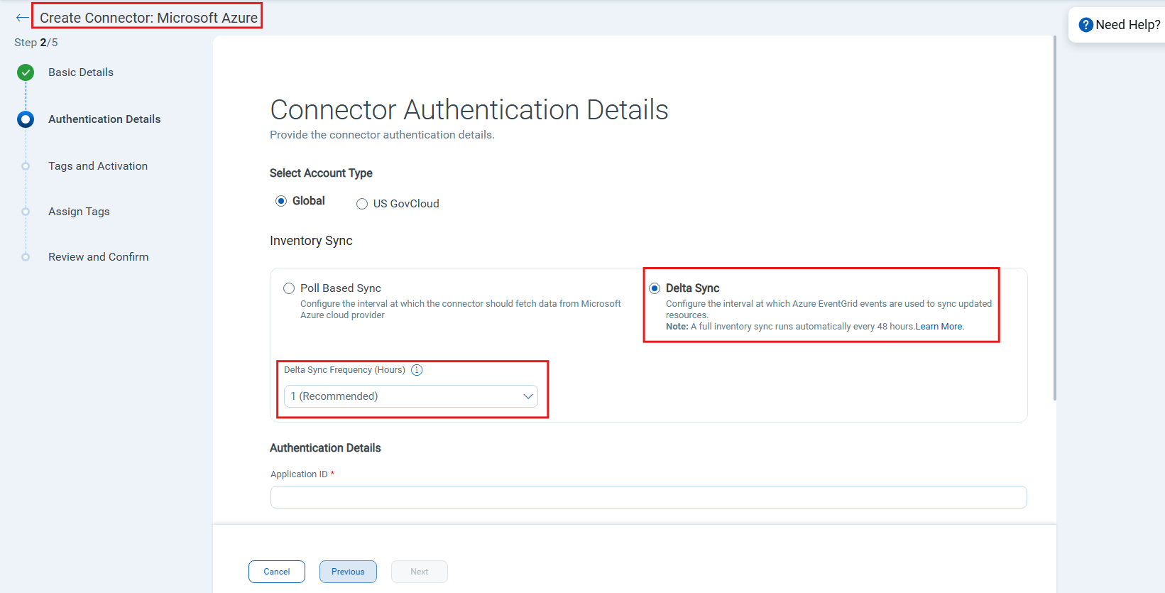 Select the Delta Sync checkbox