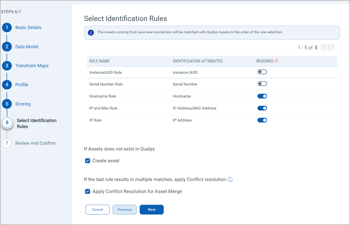 Select Identification Rules screen.