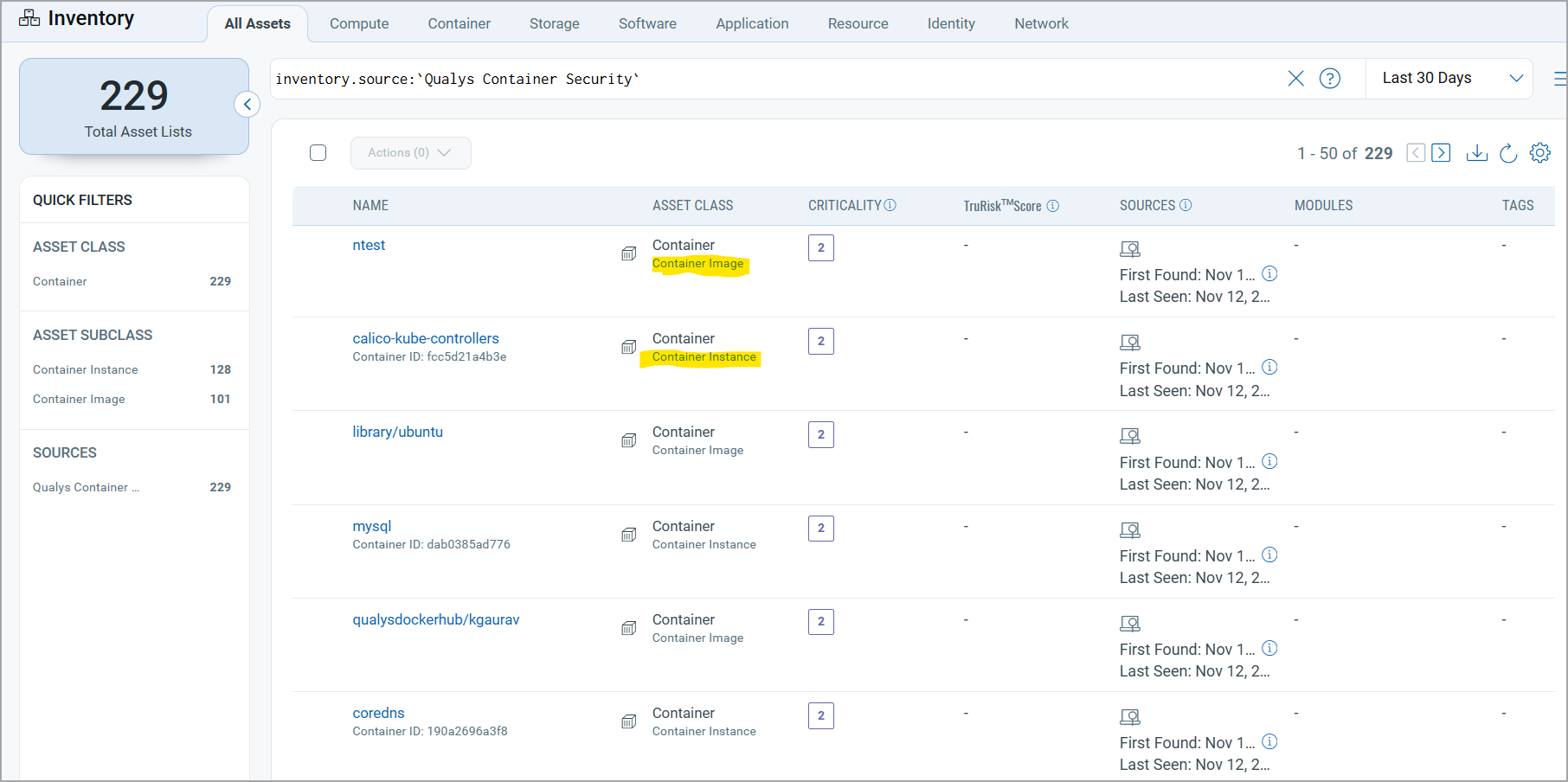 Container Security assets in ETM