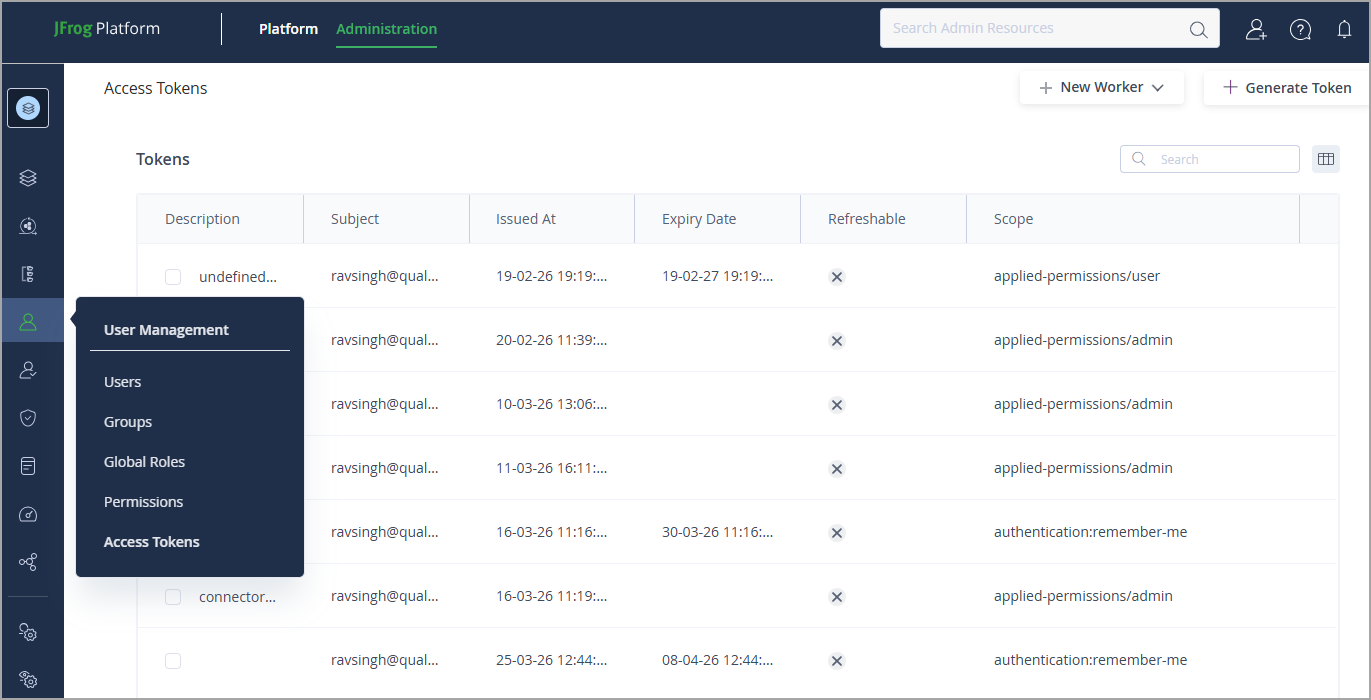 JFrog Access Token Generation - Step 1