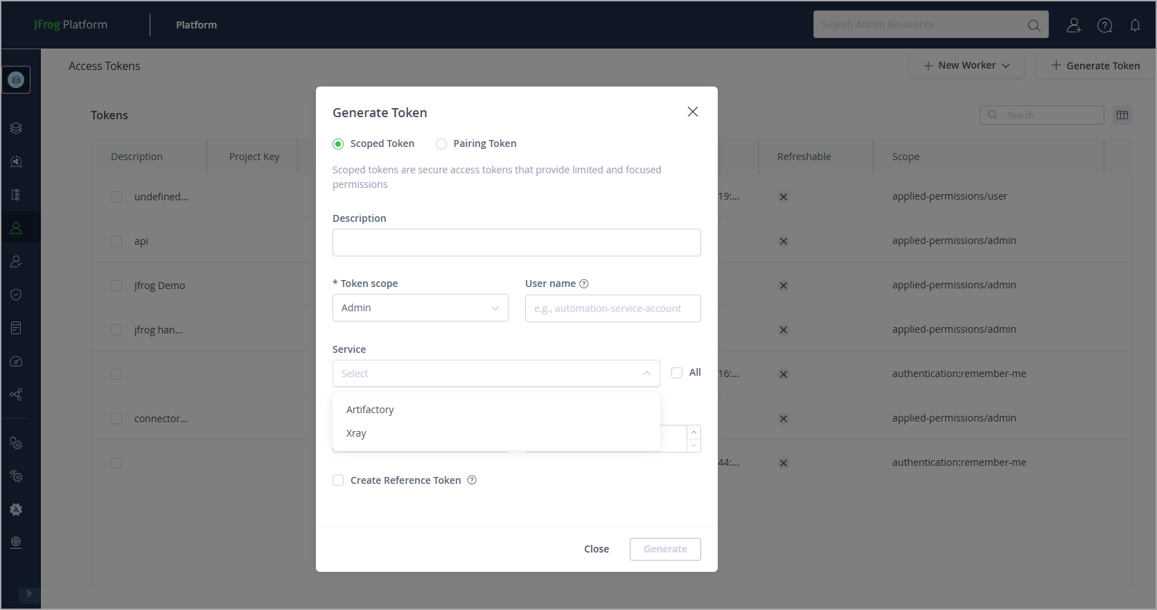 JFrog Access Token Generation - Step 2