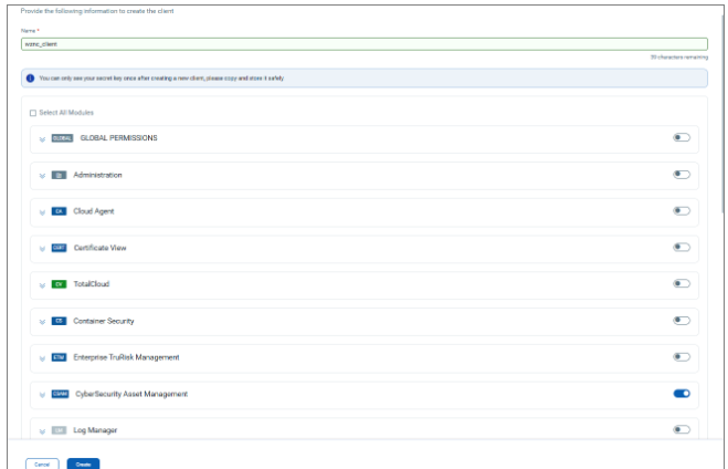 Create client dialog with the TotalCloud toggle enabled