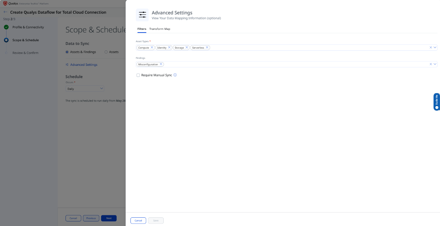 Filters tab with Asset Types and Findings selectors