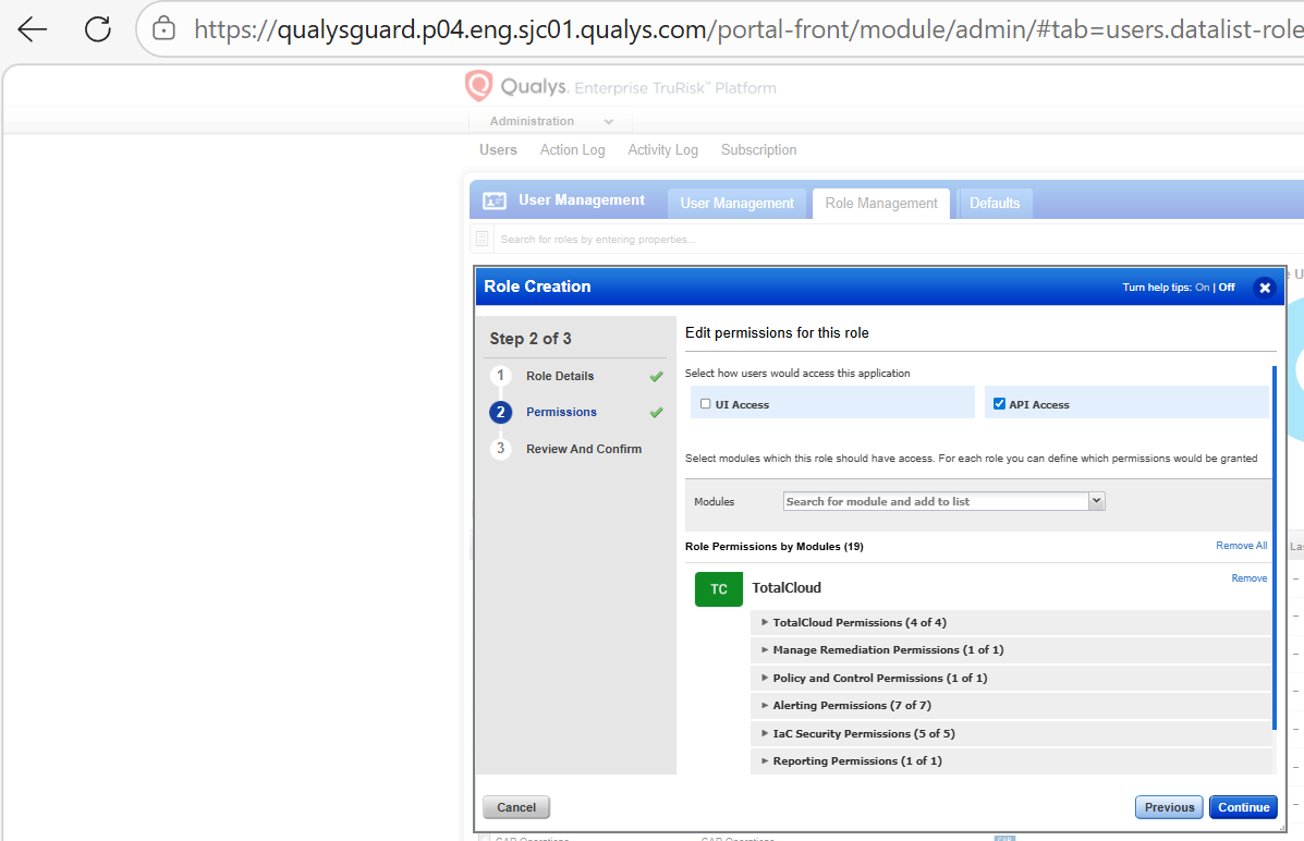 TotalCloud module selected in Role Management