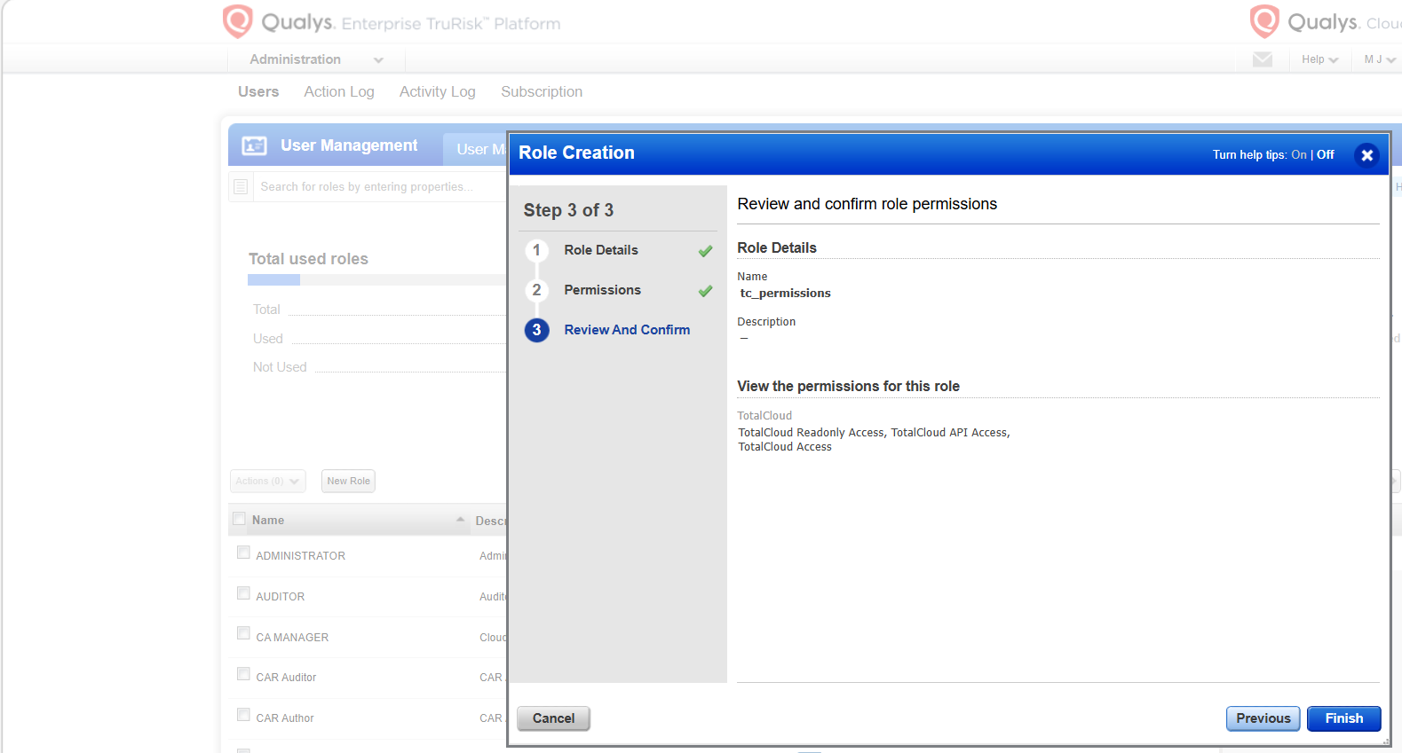 Required TotalCloud permissions selected
