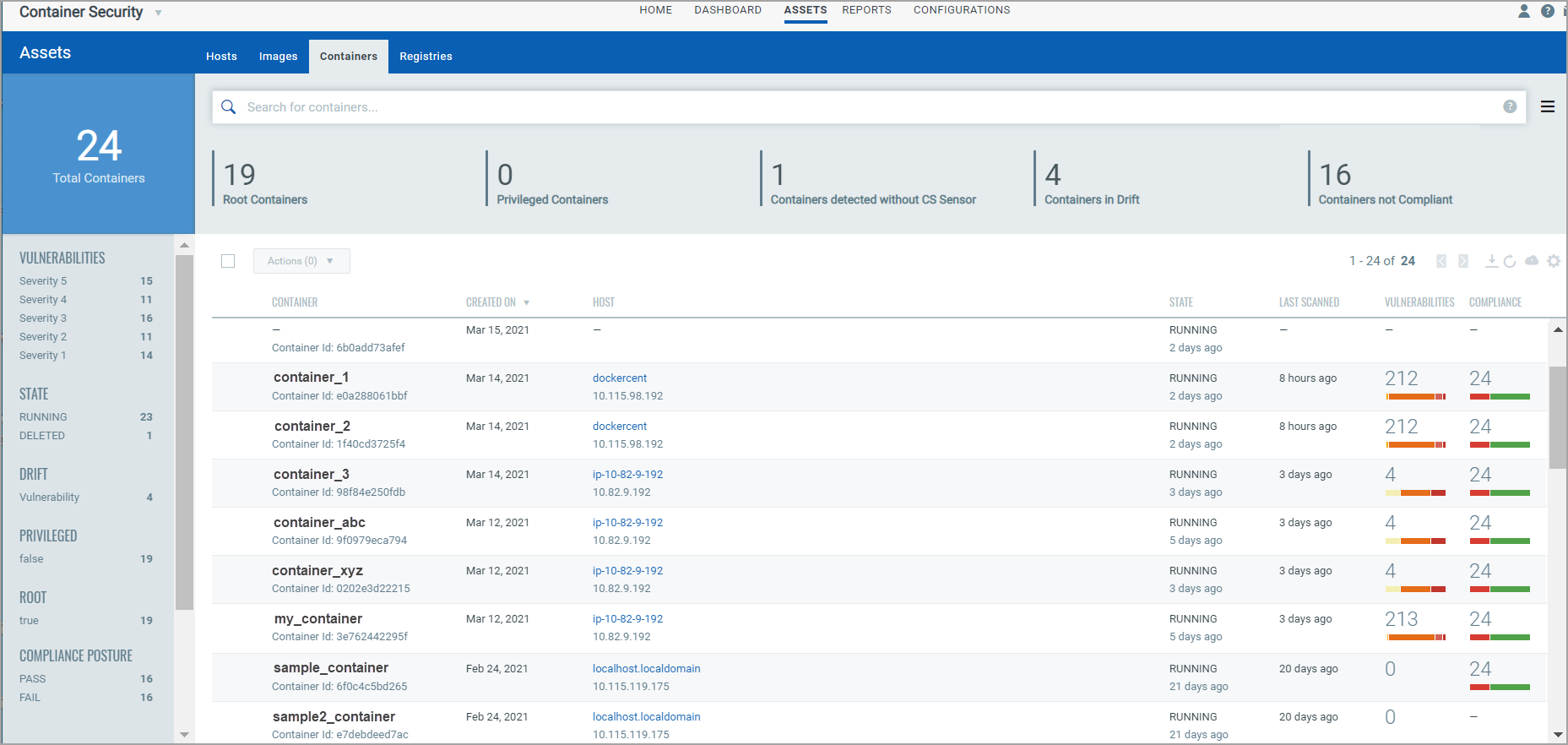 List of containers in your account.