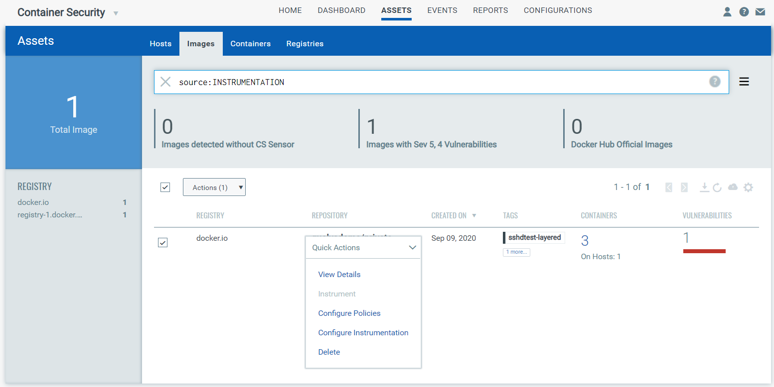 Configure Policies option on quick action menu