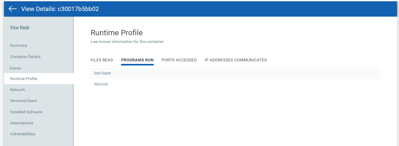 Runtime profile tab