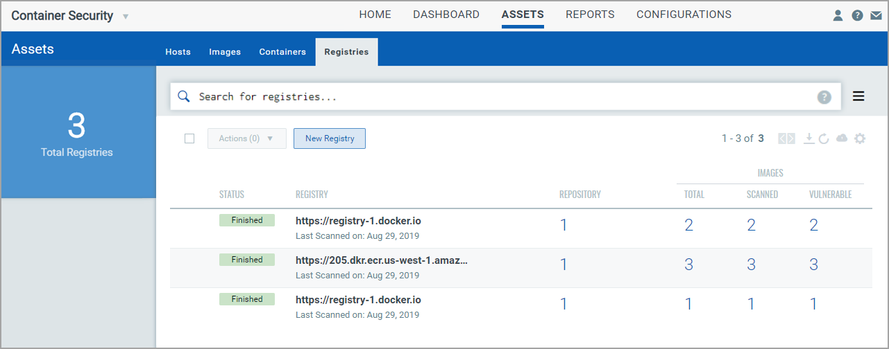 List of registries in your account.