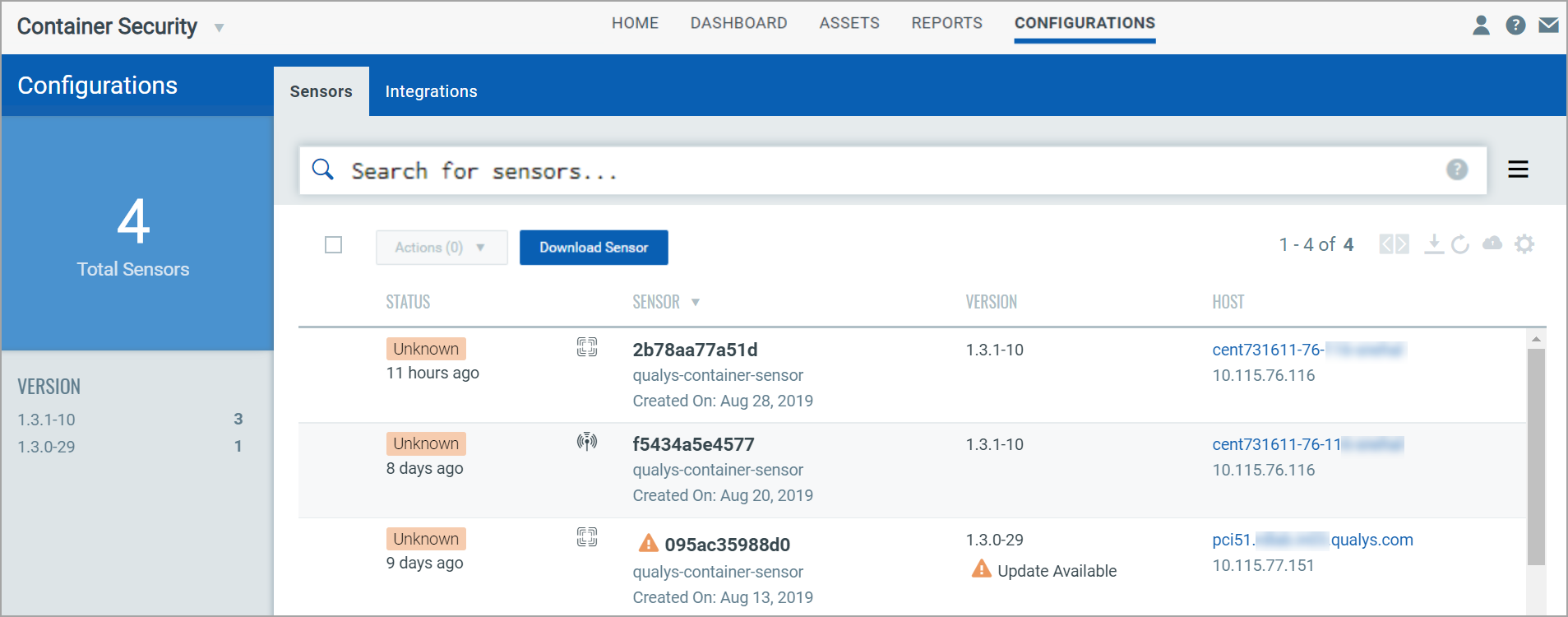 Sensors in your account.