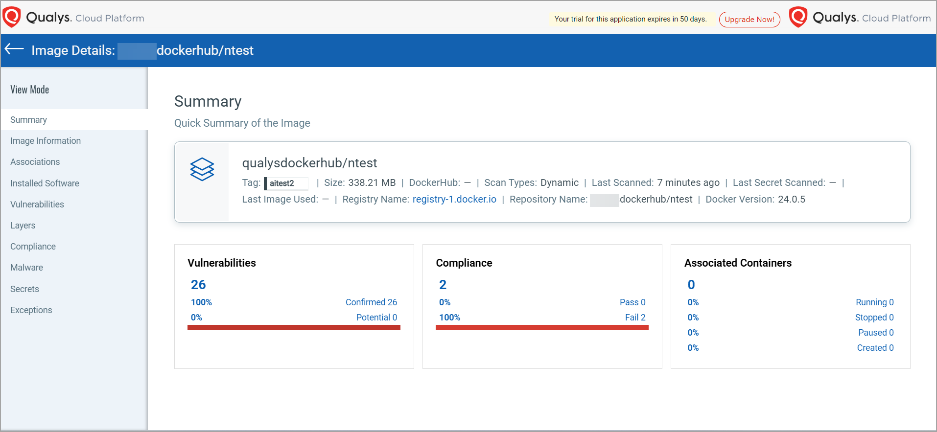 Summary section of Image Details