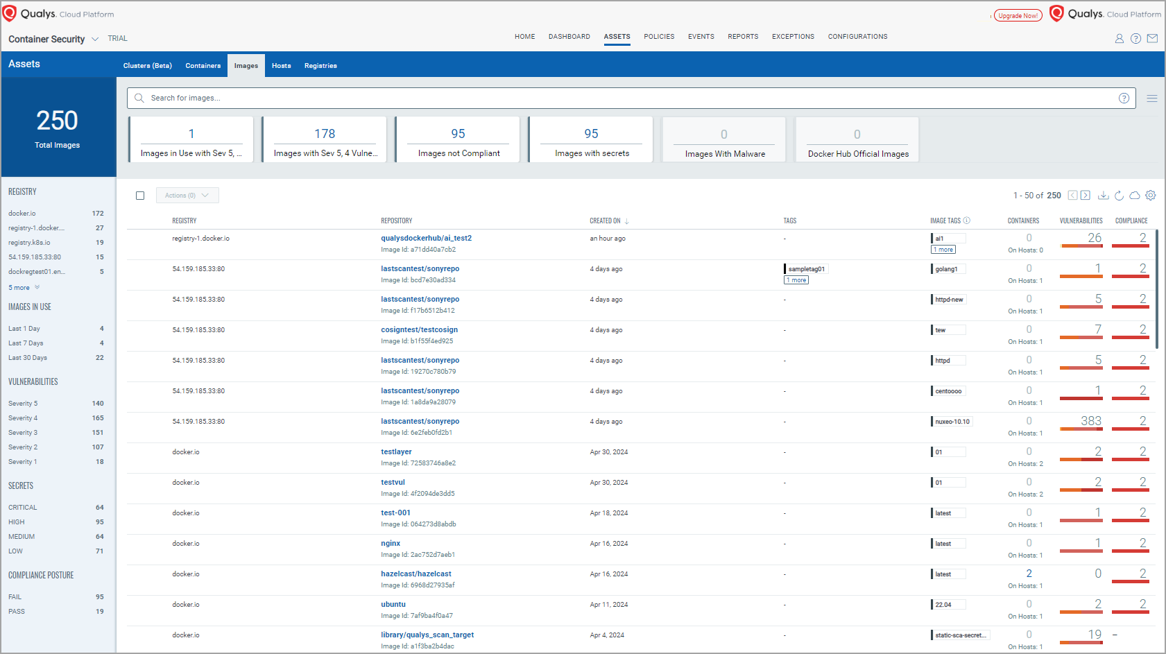 List of images in your account.
