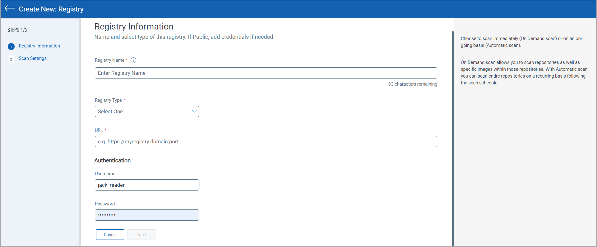 Create New Registry