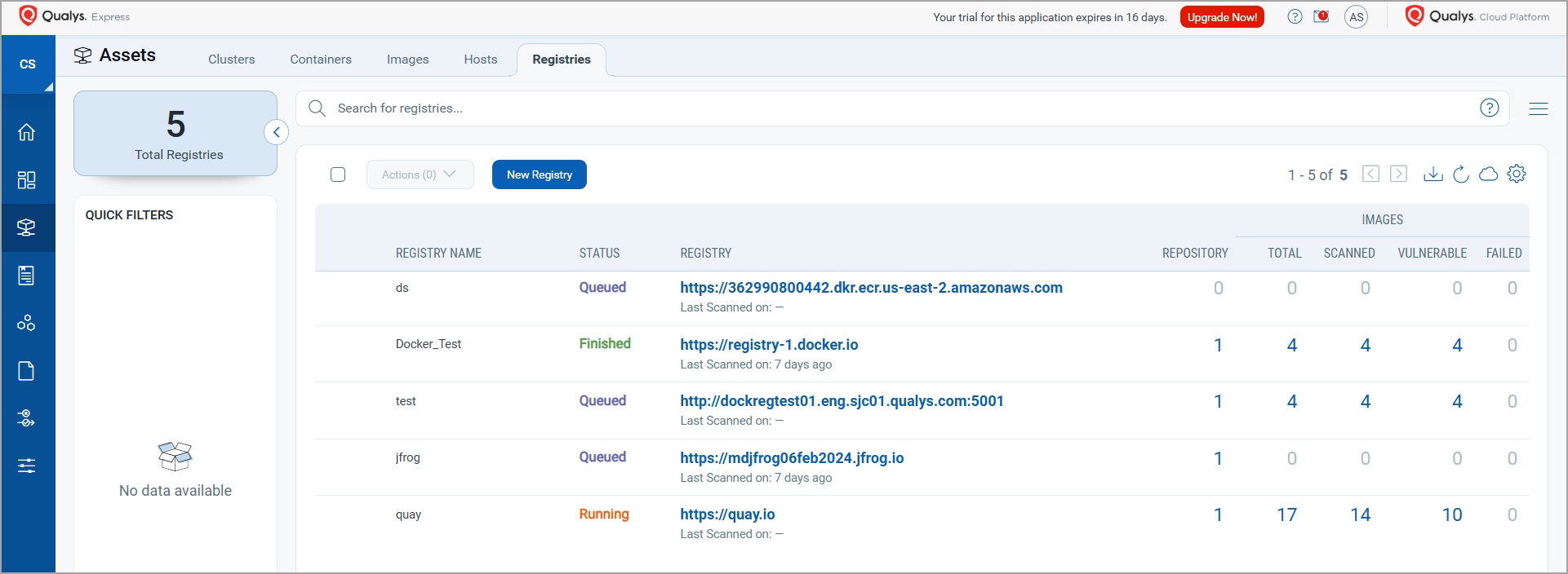 List of registries in your account.