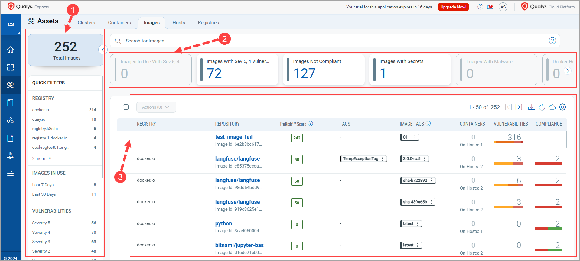 List of images in your account.