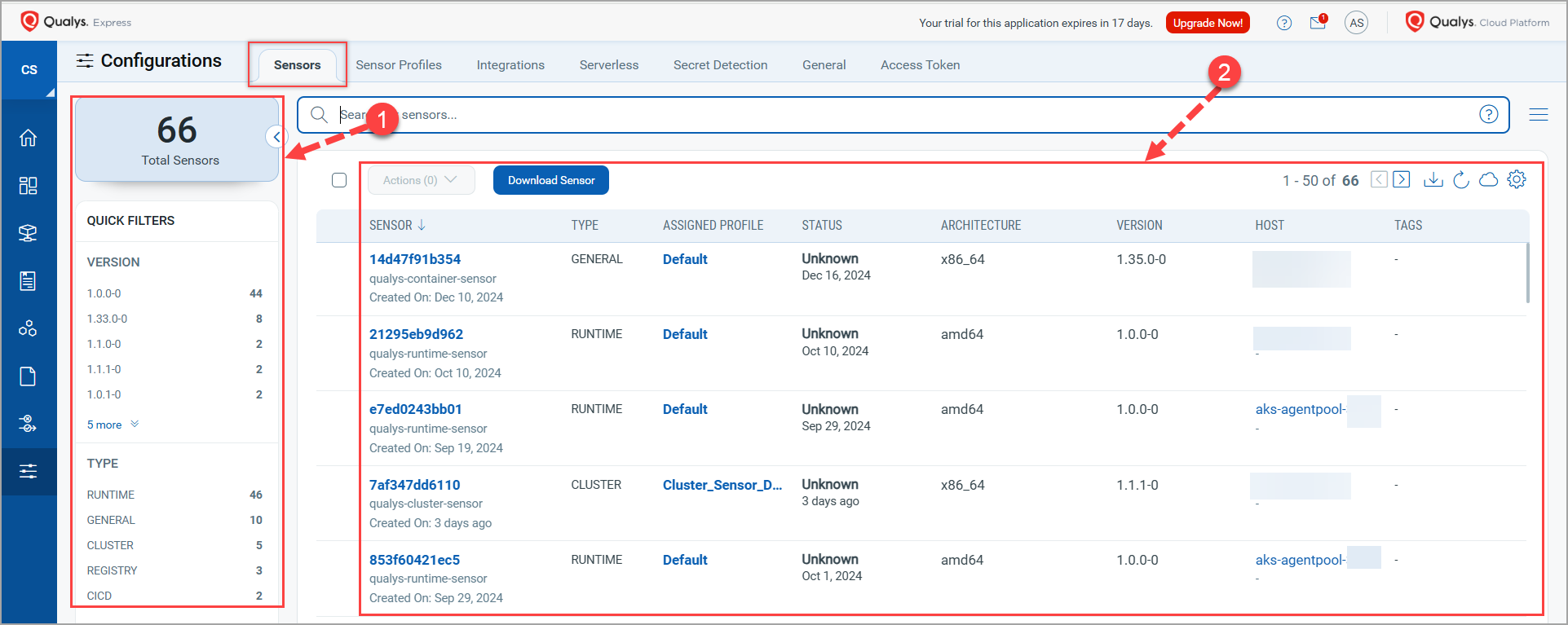 Sensors in your account.