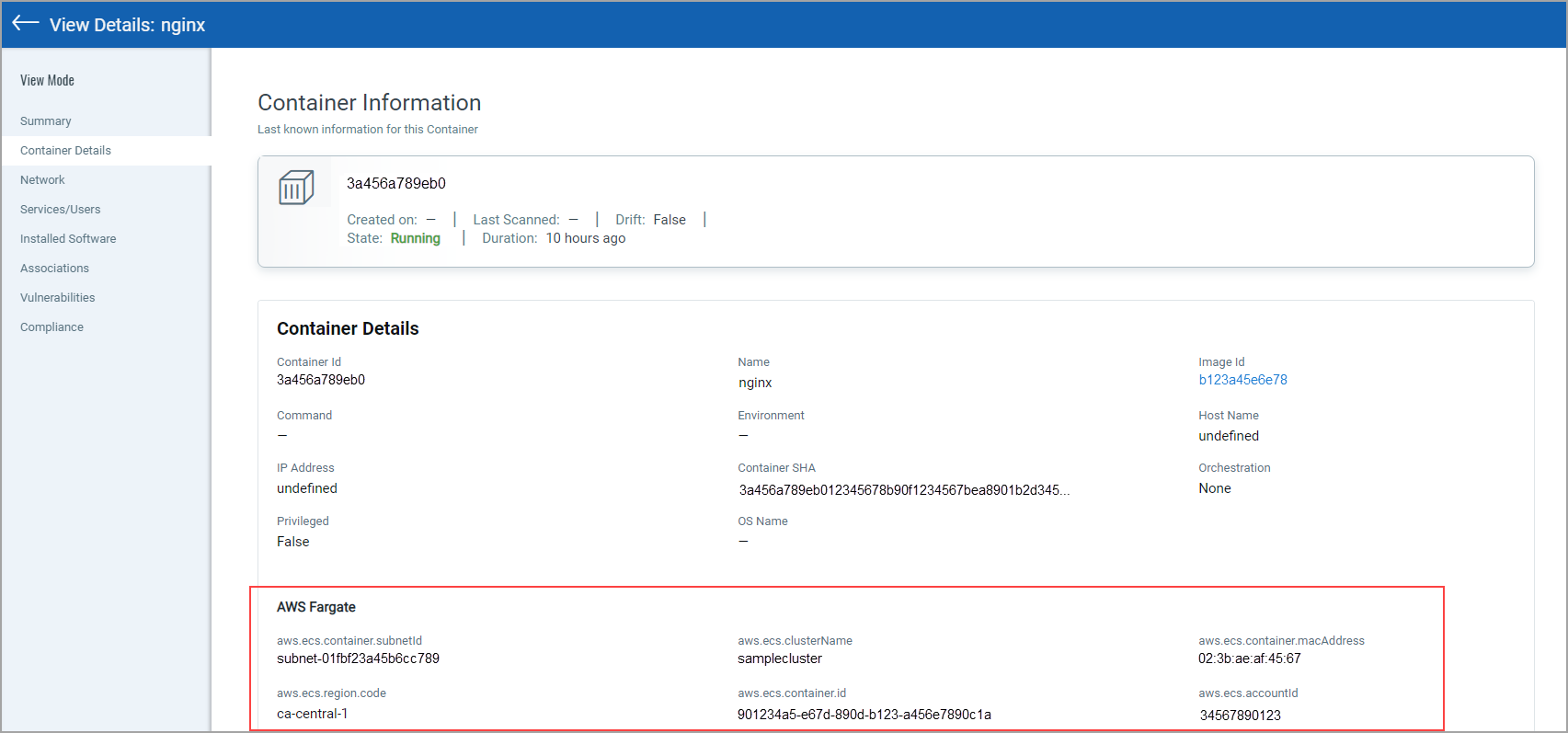 AWS Fargate in Container Details