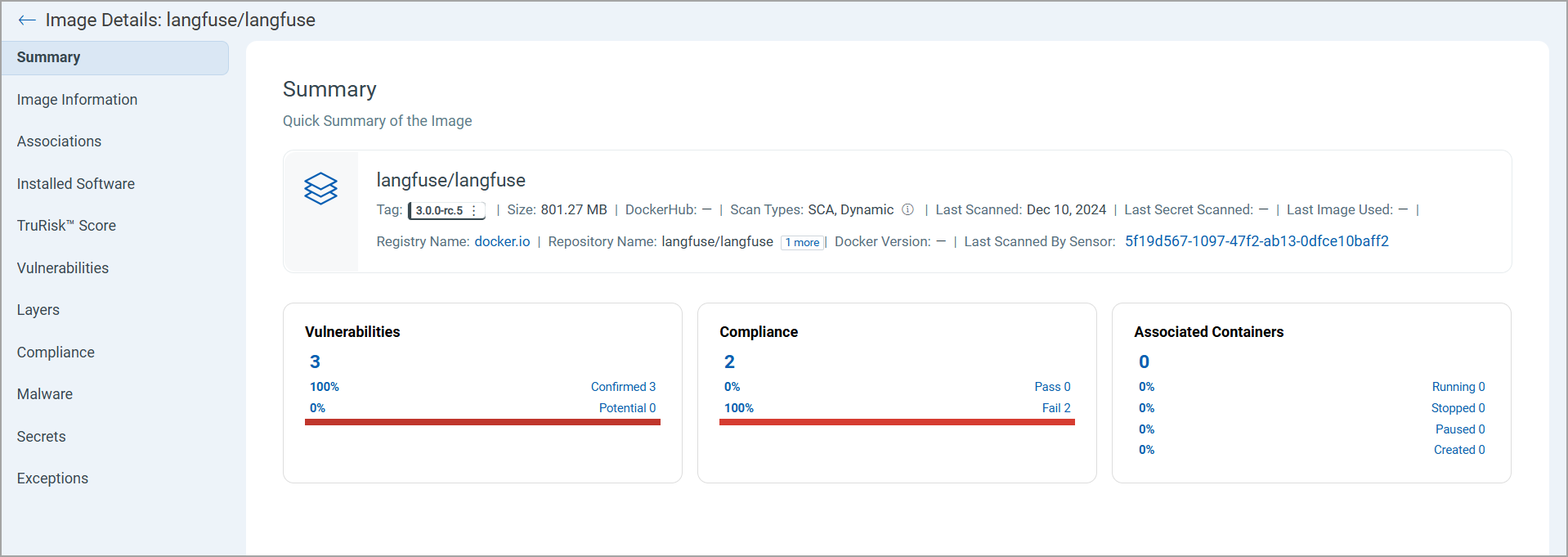 Summary section of Image Details
