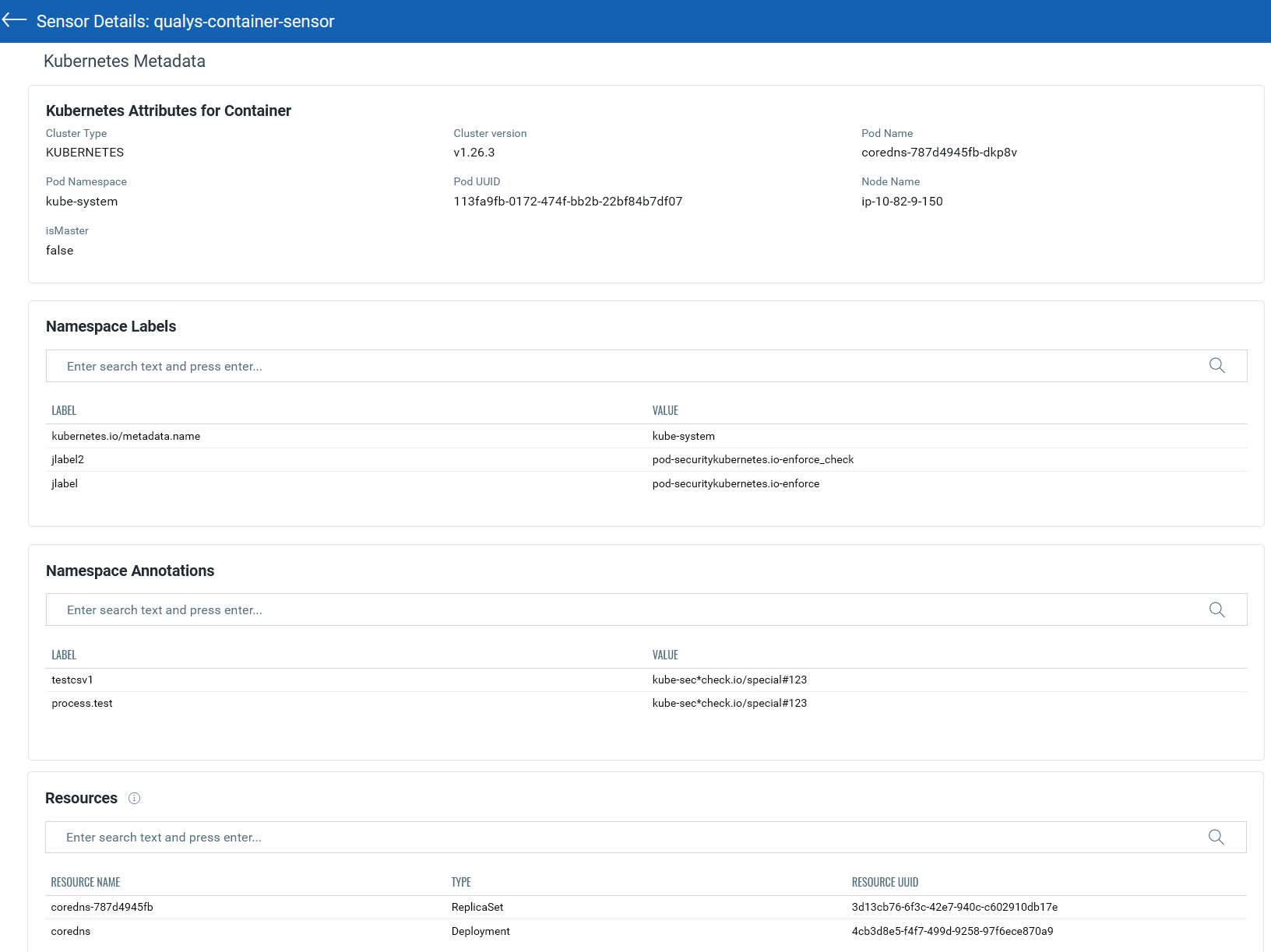 Kubernetes Metadata in Sensor Details