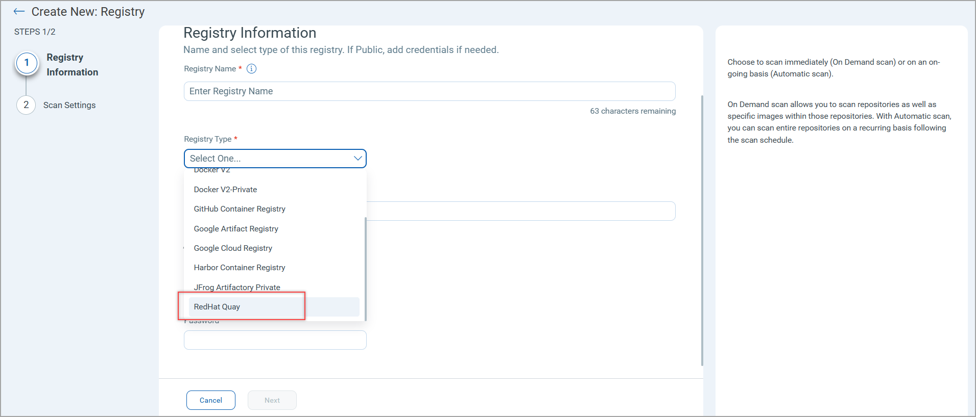 RedHat Quay registry type