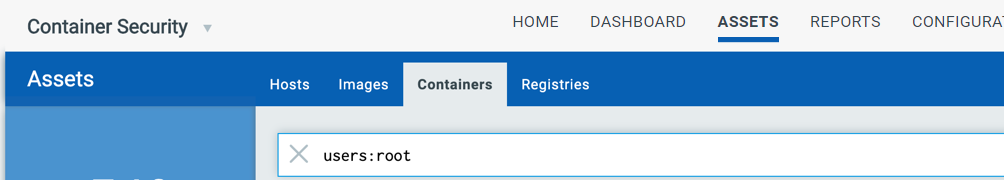 Search containers using users set to root