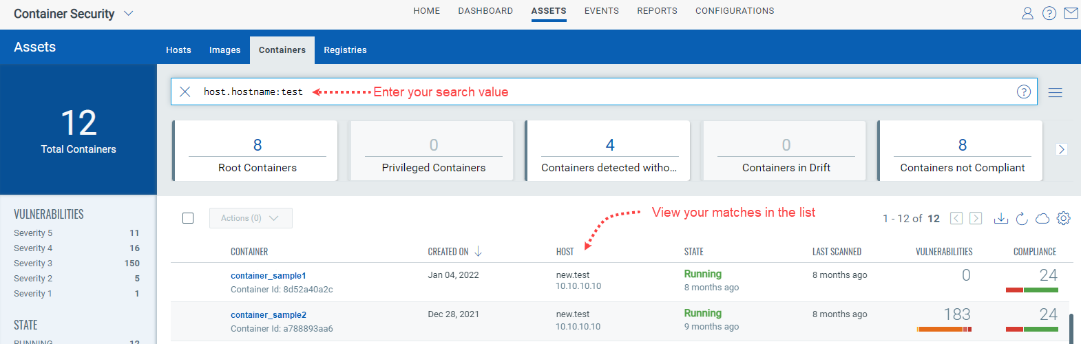 Enter search value and view results