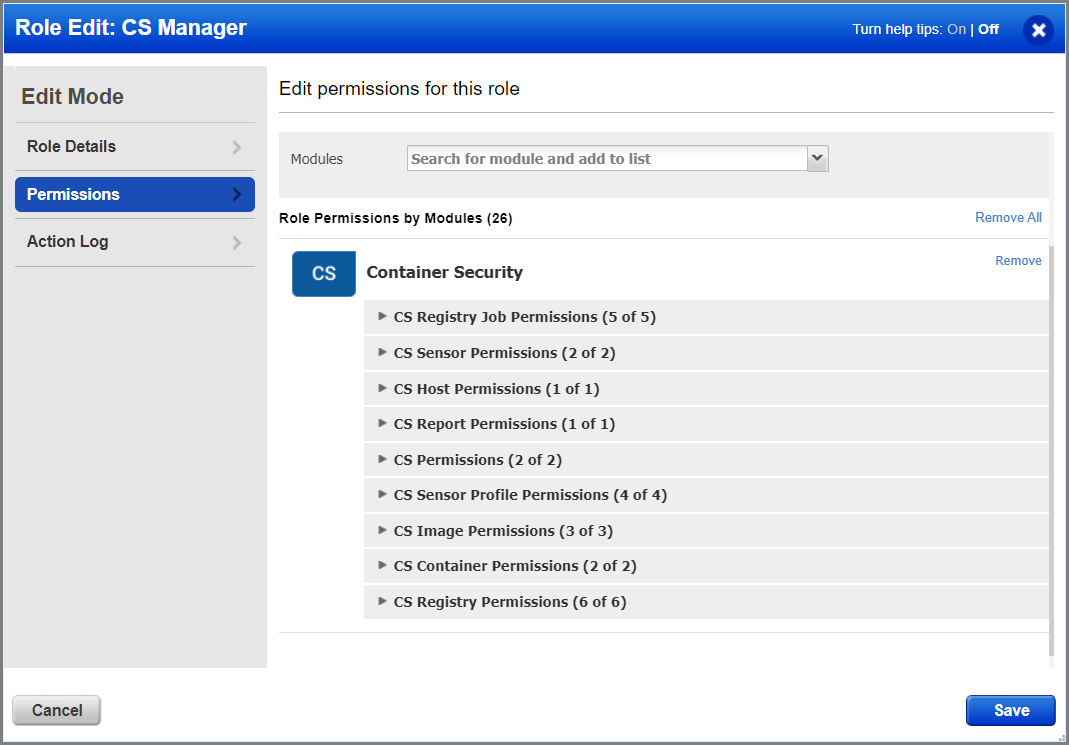 Role Permissions for CS
