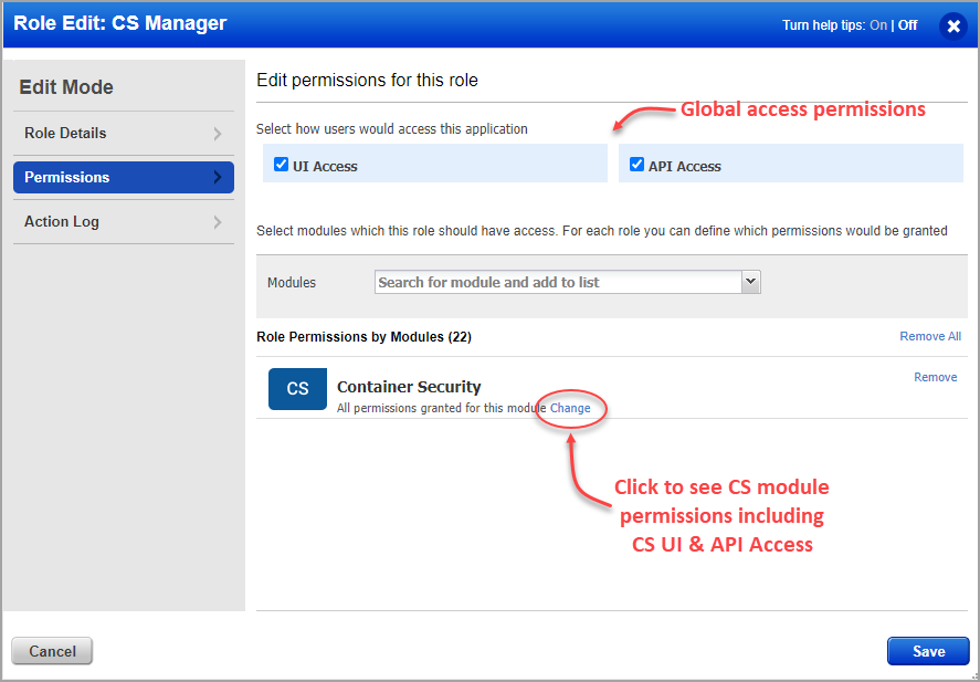 Role Permissions Change Link
