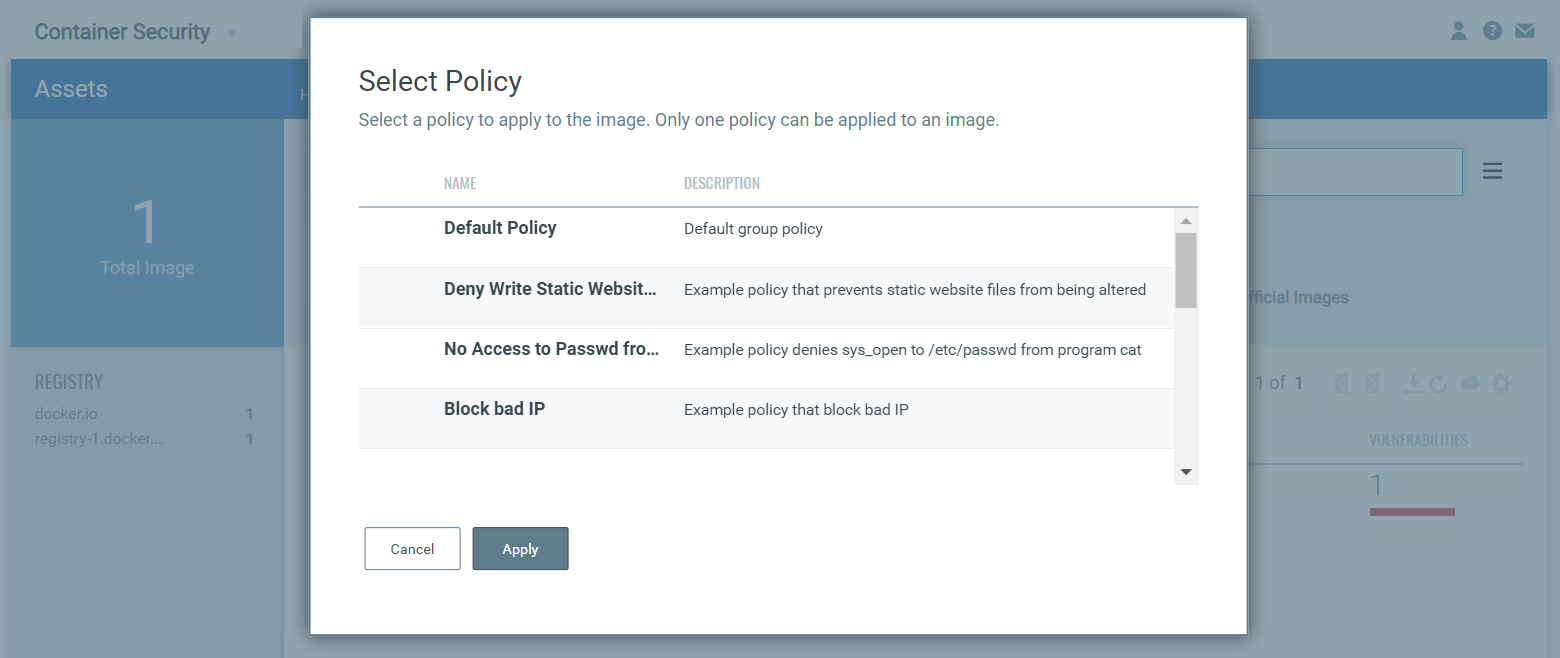 Select policy for the image