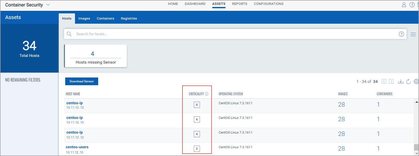 Criticality column on Hosts list