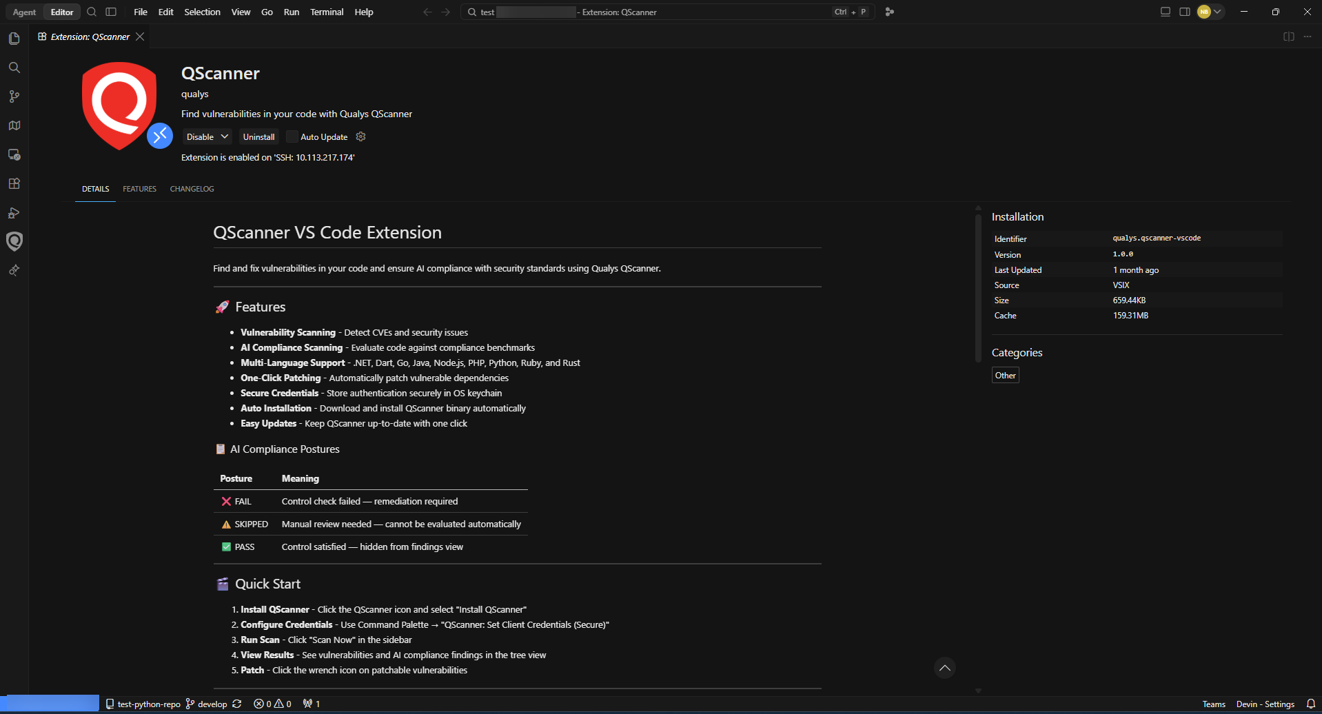 QScanner VS Code Extension details
