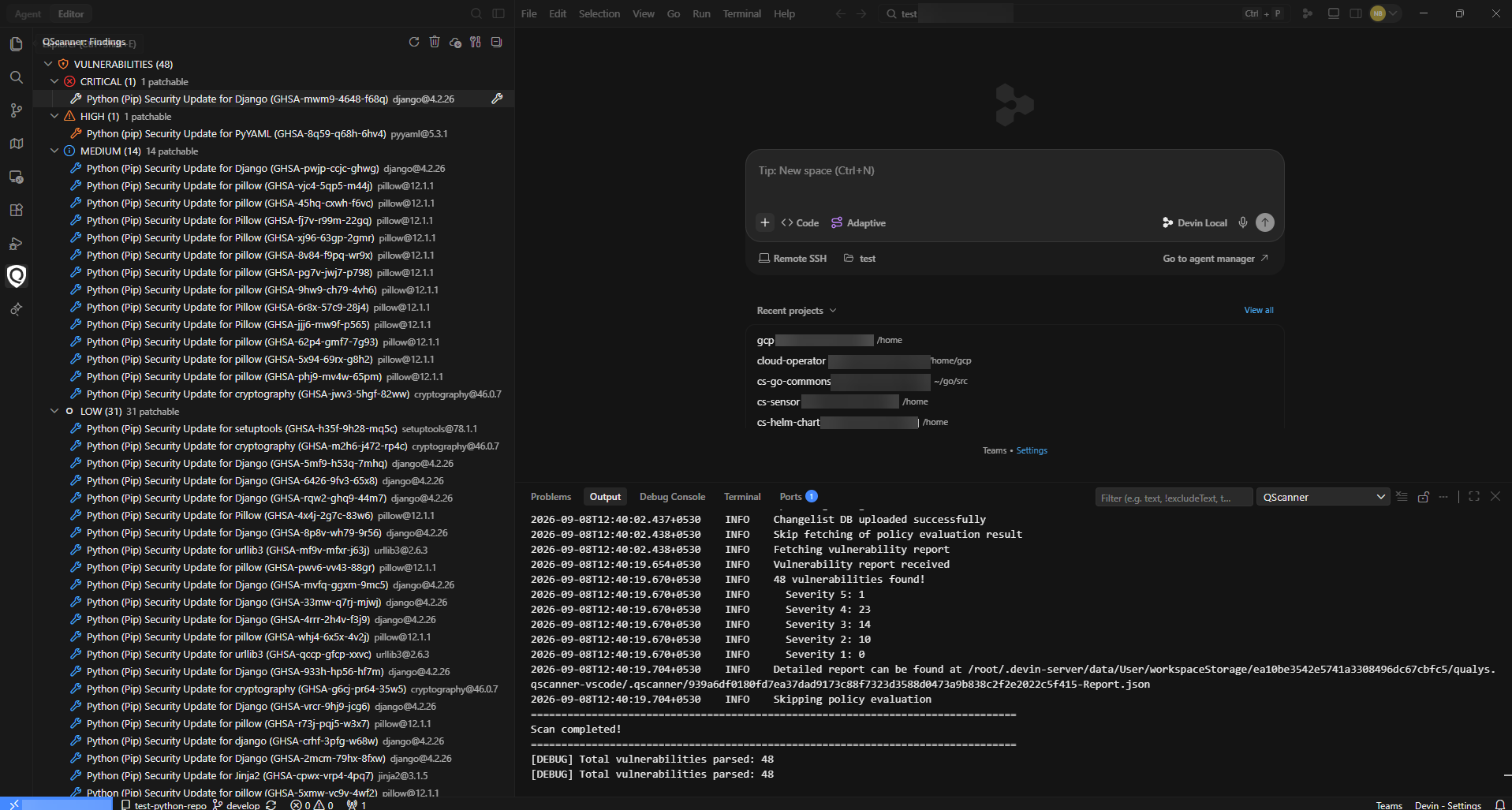 QScanner Findings panel
