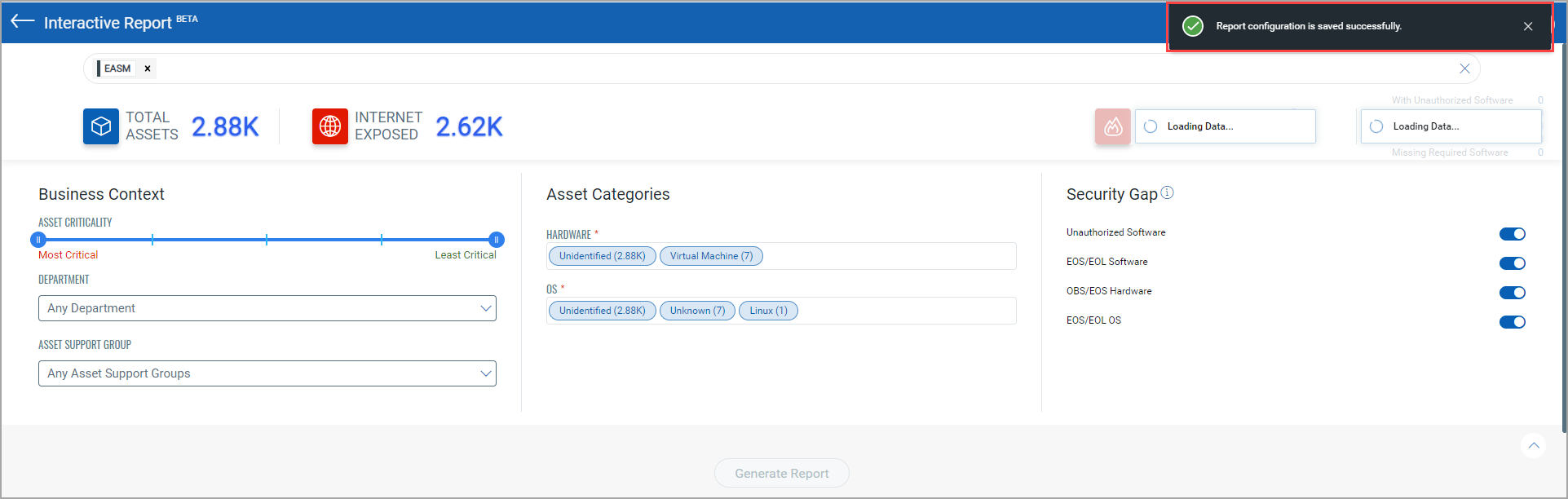 Interactive Report Configuration Saved