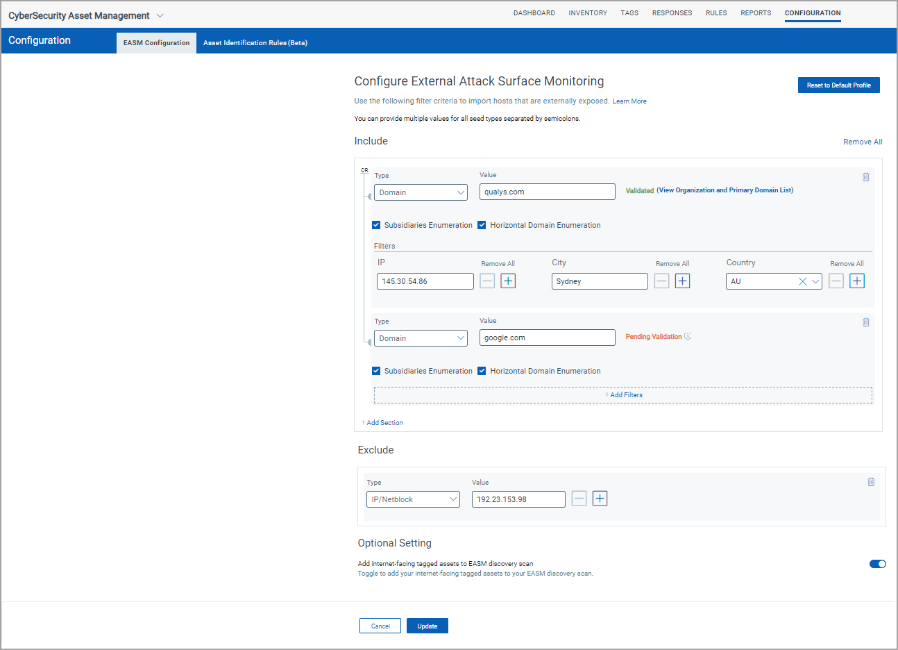 Configure filter criteria