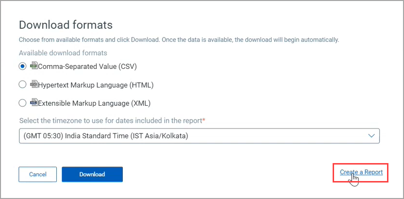 Create Report link