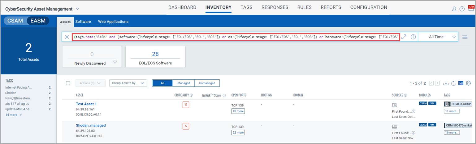Dashboard EOL/EOS Tab.
