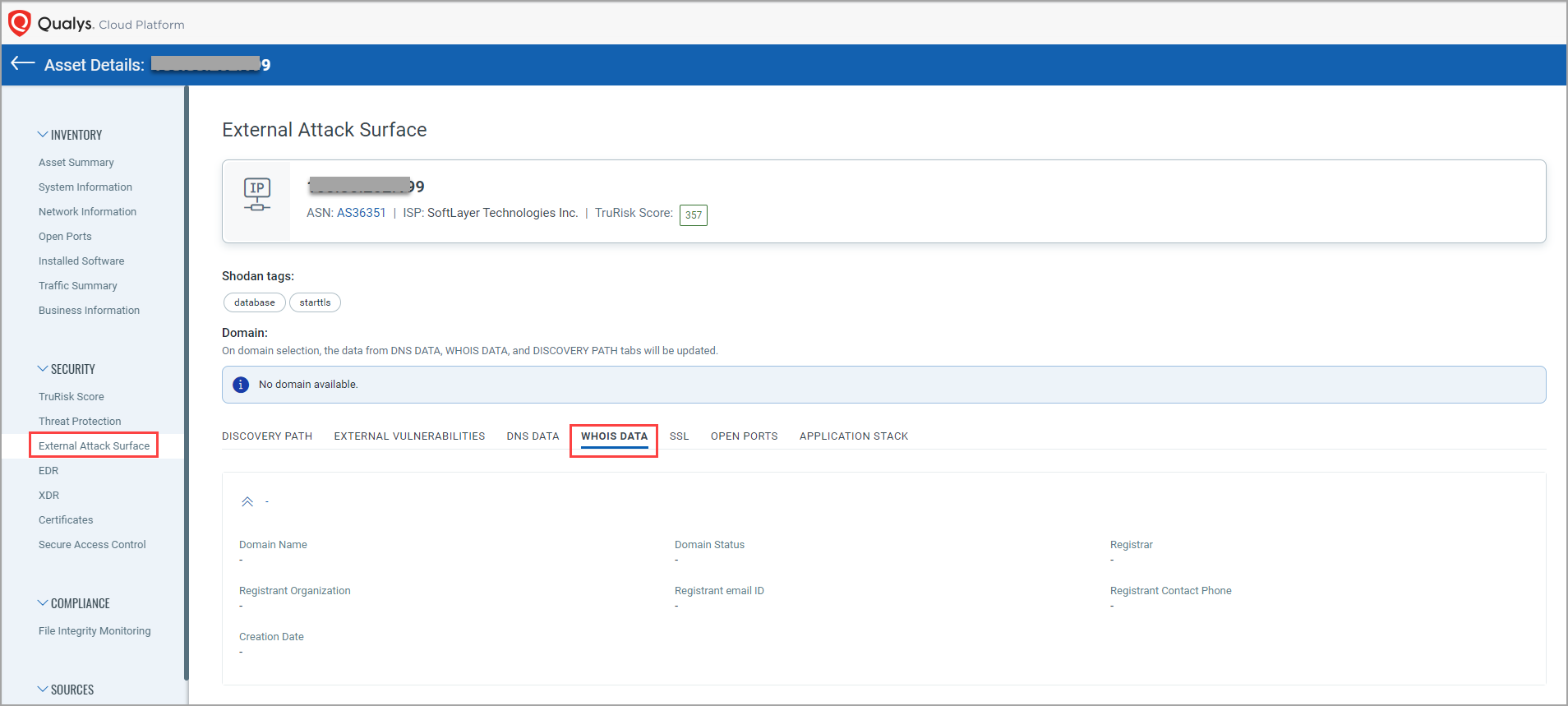 EASM Asset Details WHOIS Data