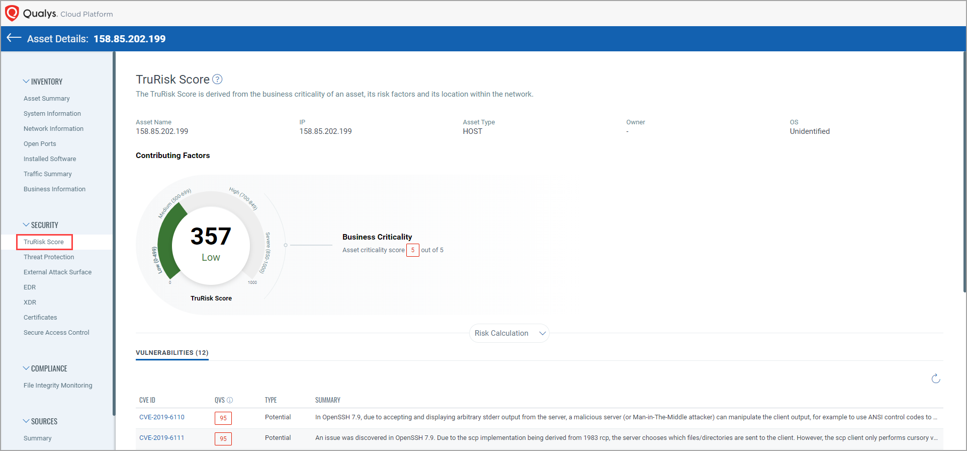 TruRisk tab Asset Detail Page