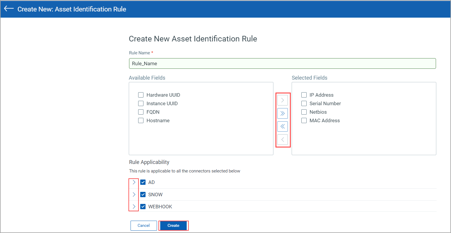 Create new asset identification rule. 