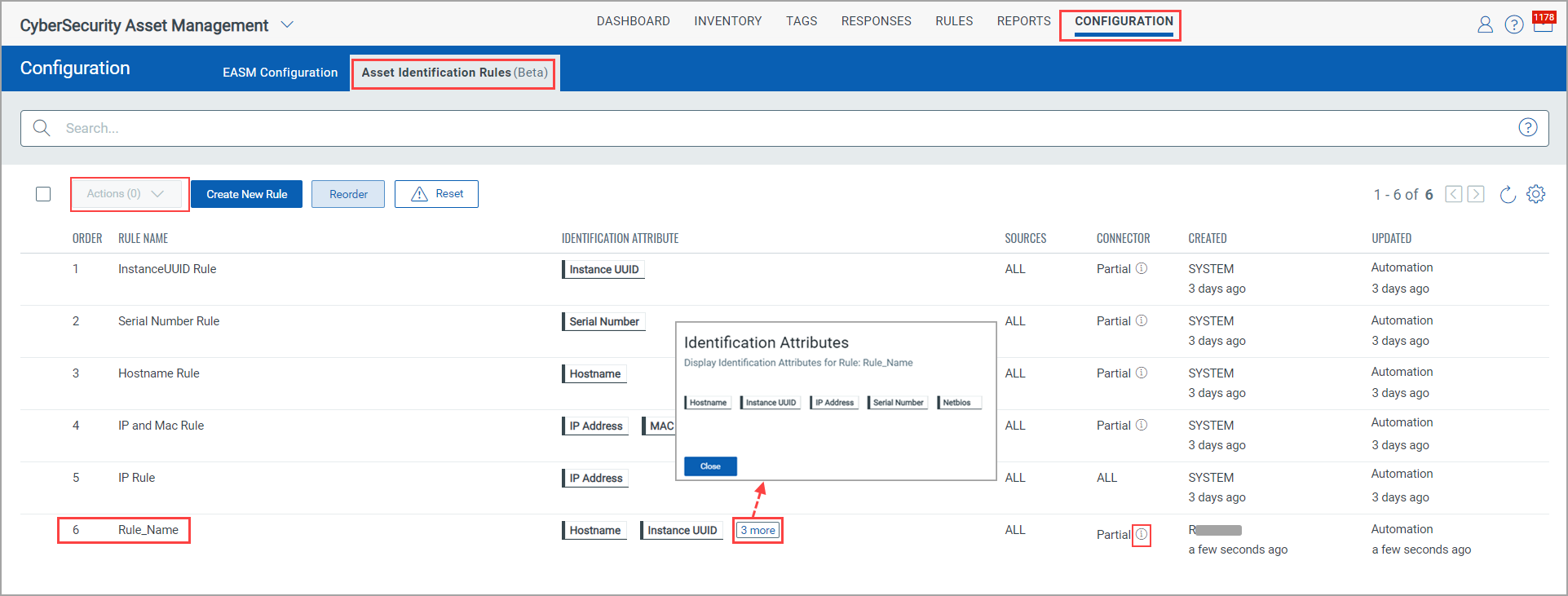 Asset identification rule created. 