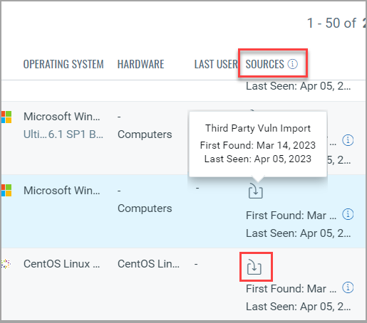 Third party vuln imported assets.