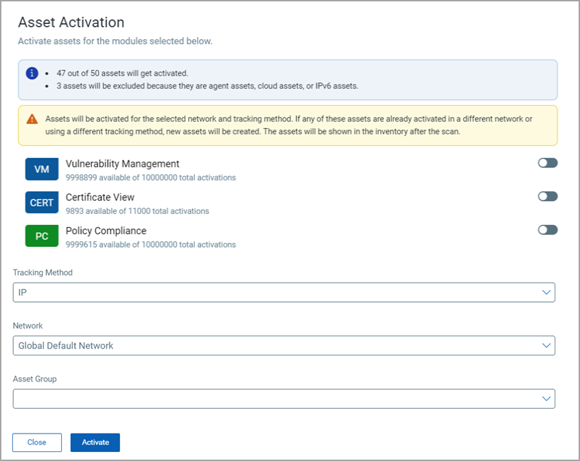 Activate multiple assets for required applications.