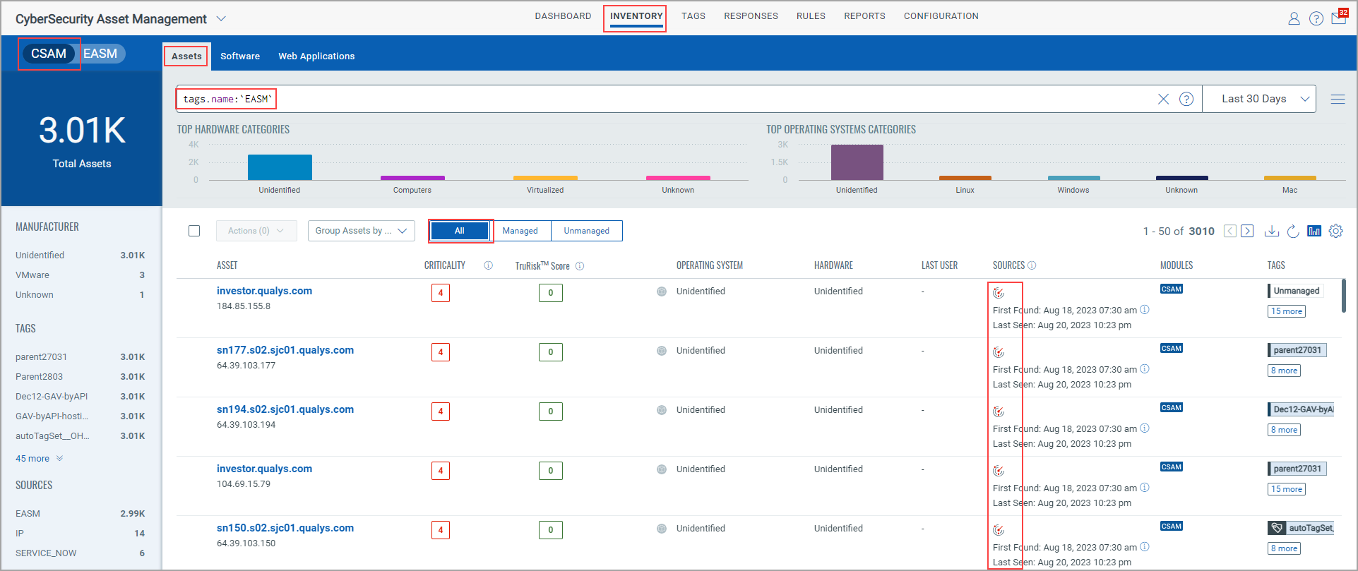 EASM assets from All tab.
