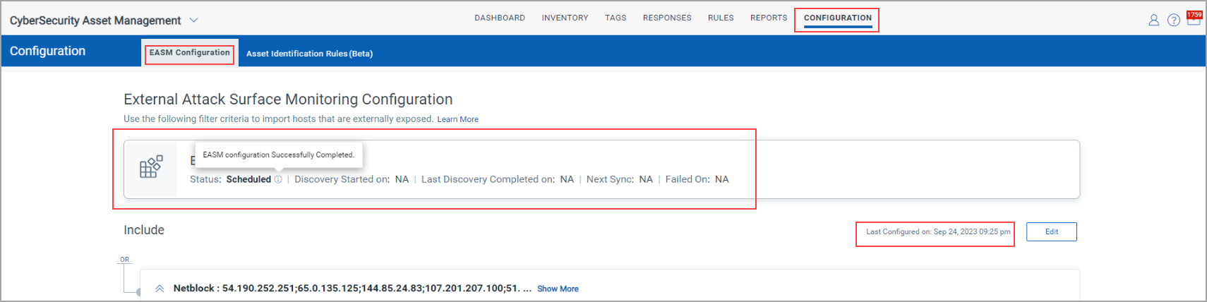 EASM discovery statuses.
