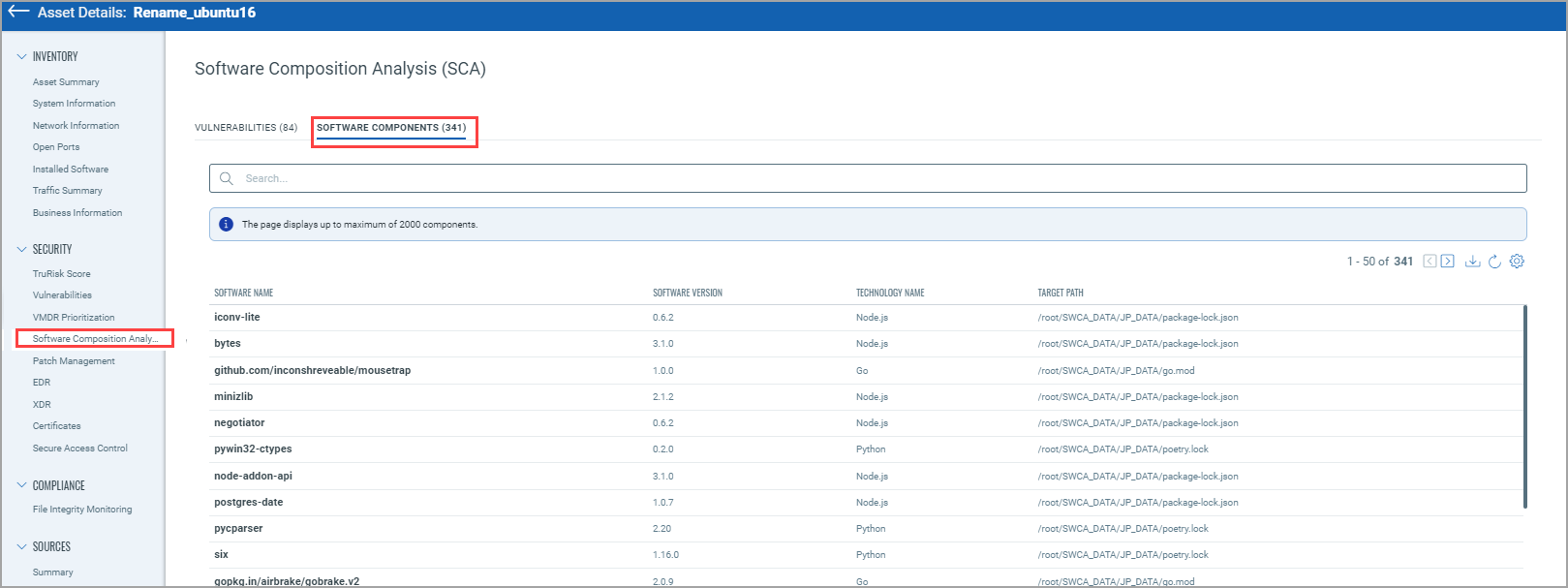 Software Components tab.