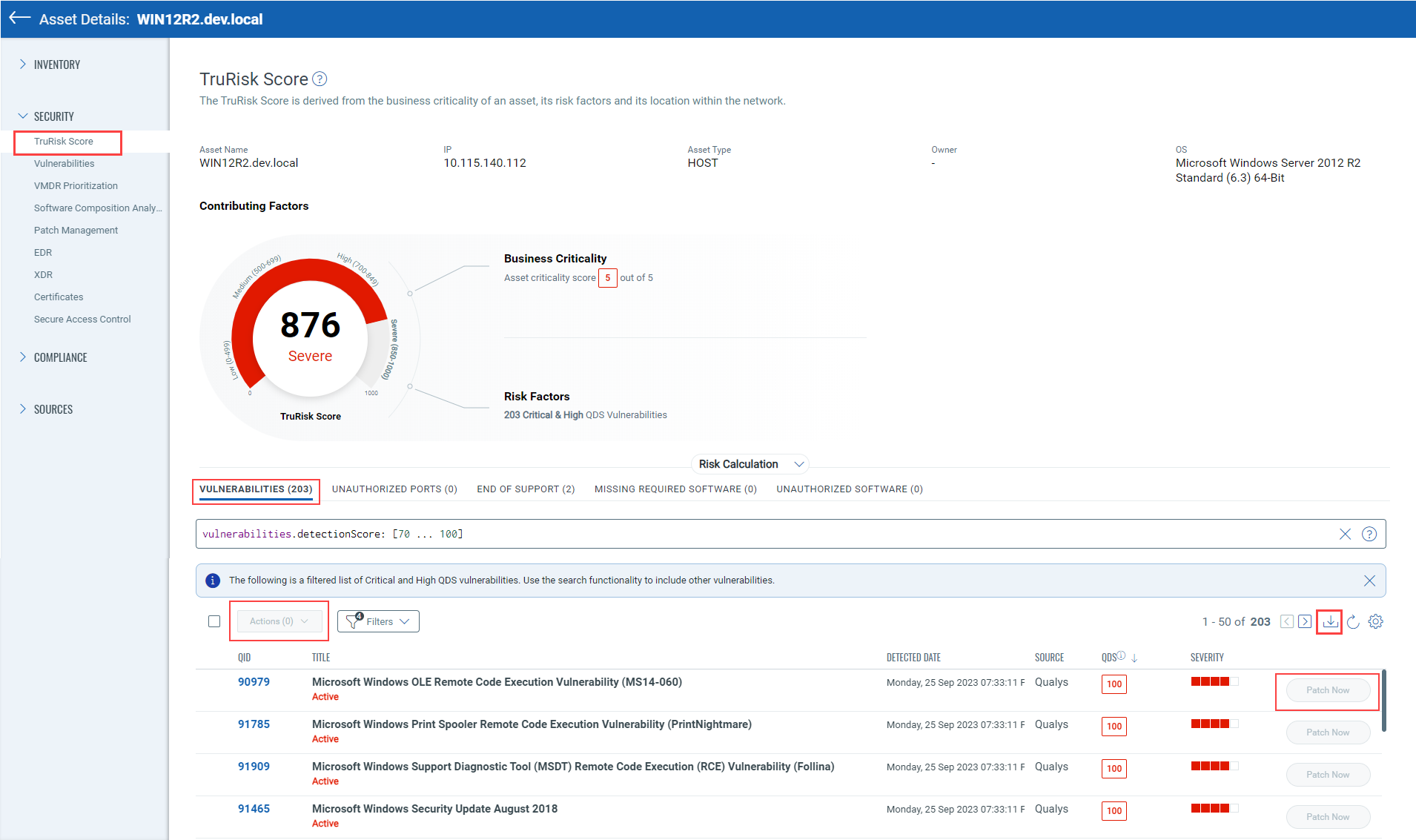 TruRisk Vulnerabilities tab.
